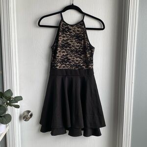 Black and Tan Lace High Neck Dress